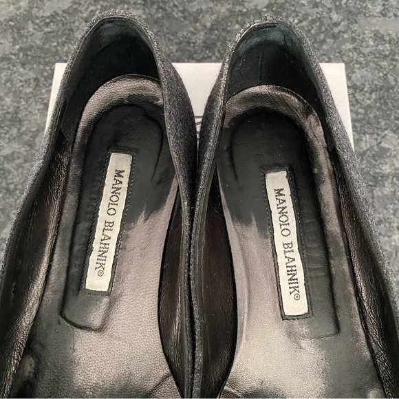 Authentic Manolo Blahnik Gisina Flats Dark Grey Wool Sz 37 - Picture 5 of 12